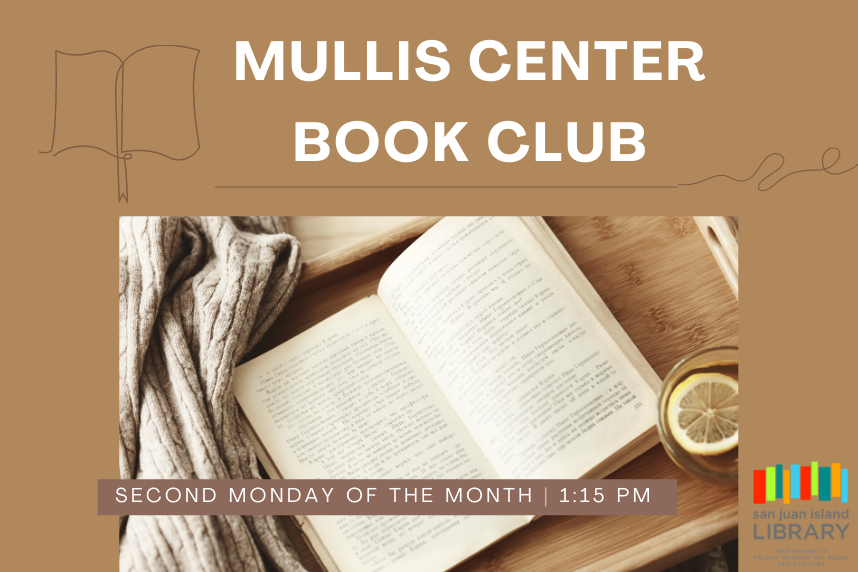 Mullis Center Book Club image with open book and glass of tea and lemon slice